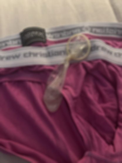 AC Pink briefs & c*m filled c0ndom - Image 2