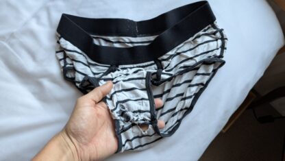 LoadedKinkyOtter's Black and white very worn shorts. Used. - Image 4